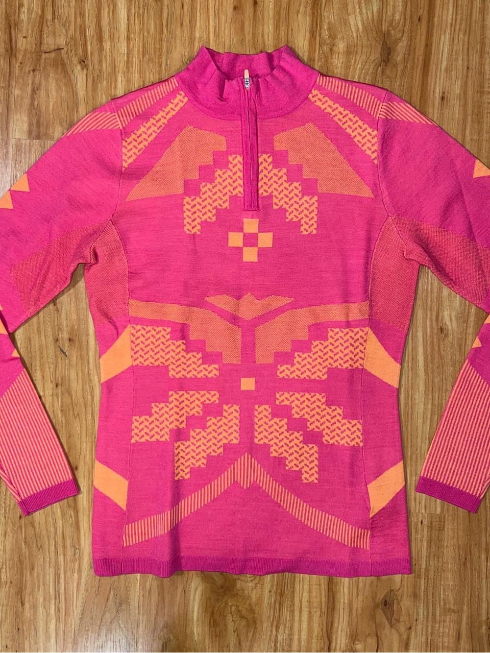 Kari Traa Pink and Orange Long Sleeve Half-Zip Tee